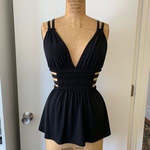 Strappy Knit V Neck Tank with Cutouts at Sides